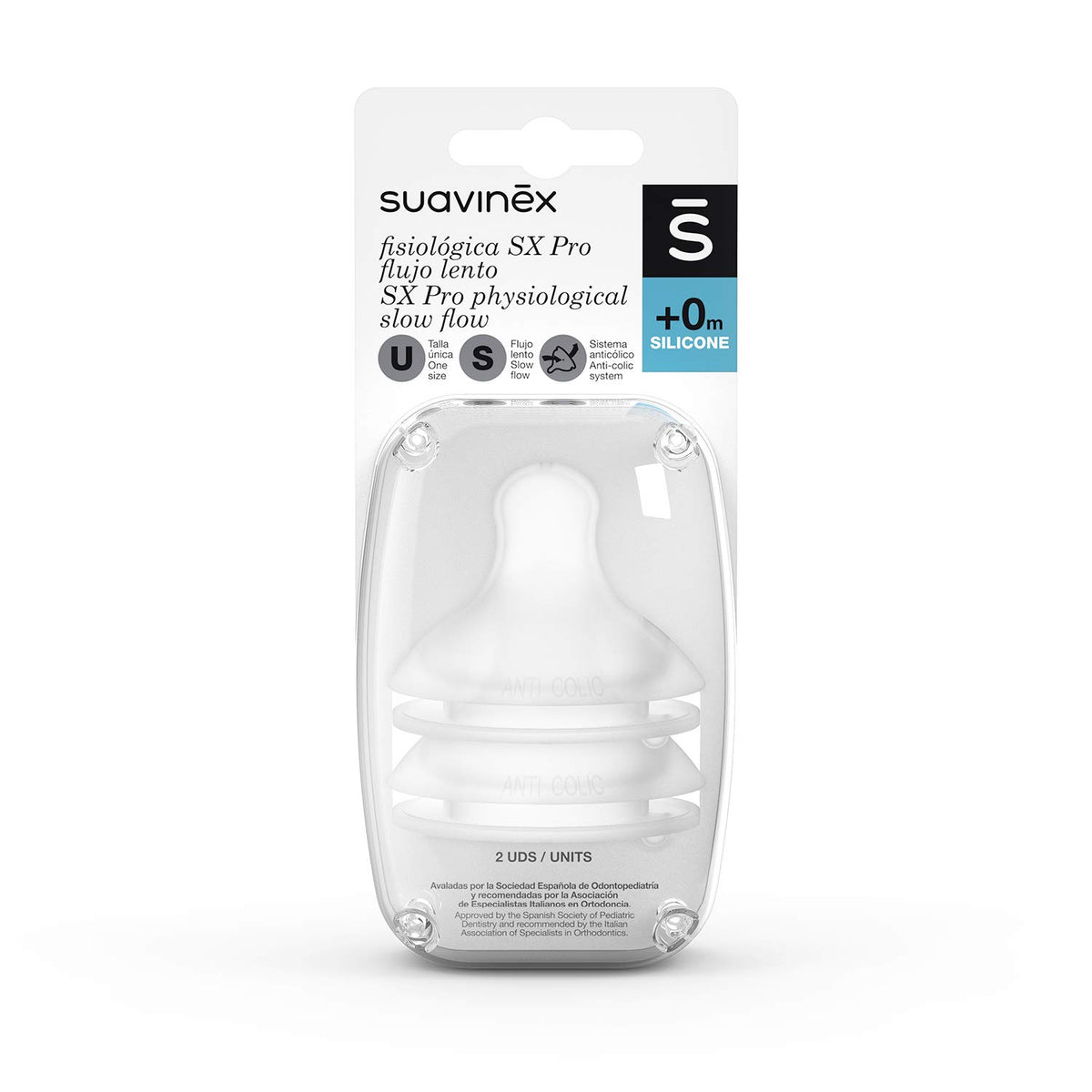 SUAVINEX 2 sümmeetrilist SX Pro pudelilutti Slow Flow 0+ kuud