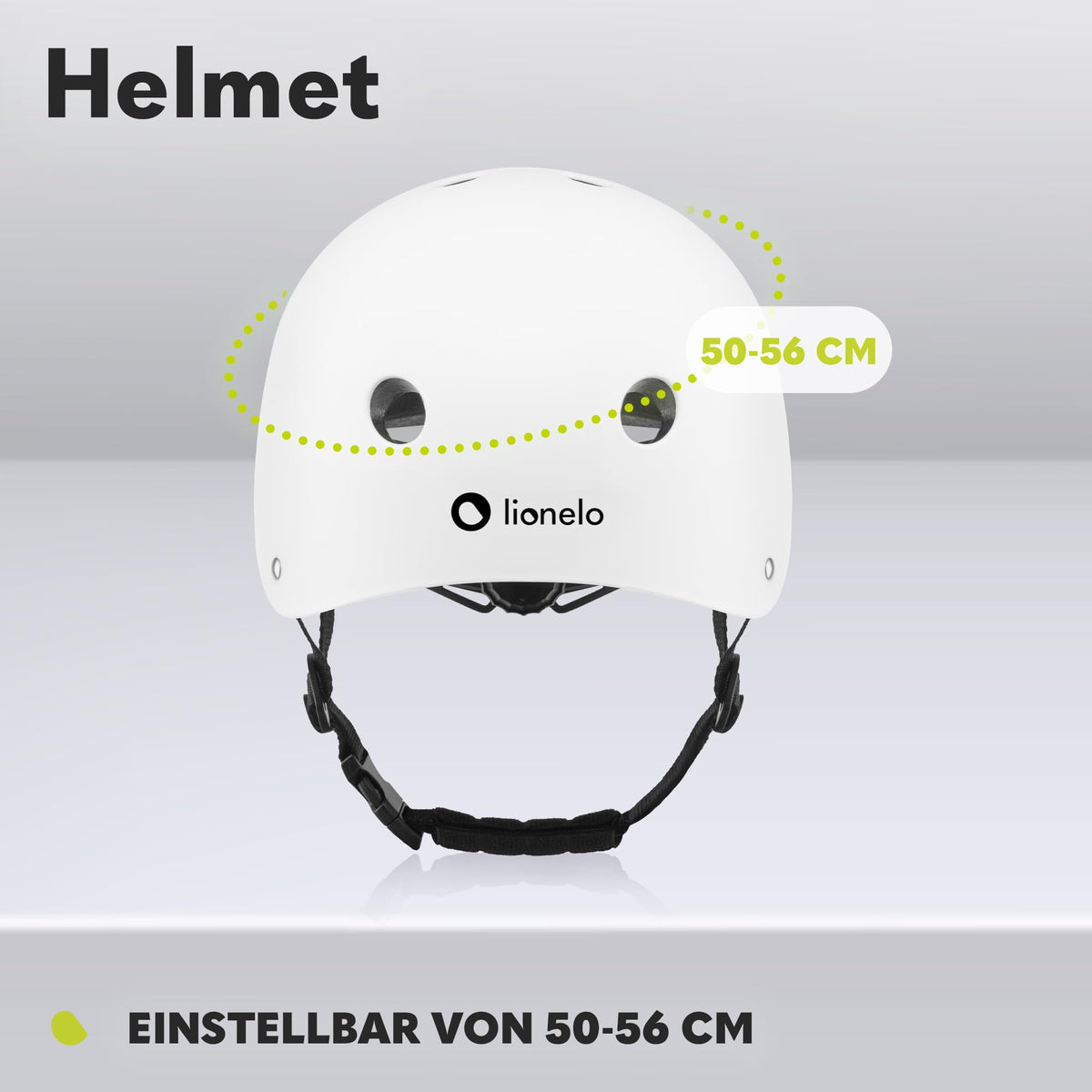 Lionelo Helmet laste kiiver, reguleeritav 50-56 cm, lõuakaitsega, valge