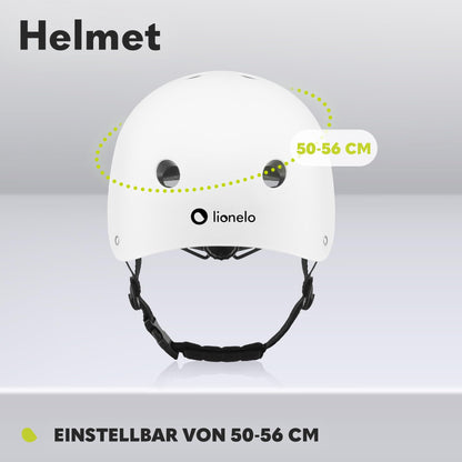 Lionelo Helmet laste kiiver, reguleeritav 50-56 cm, lõuakaitsega, valge