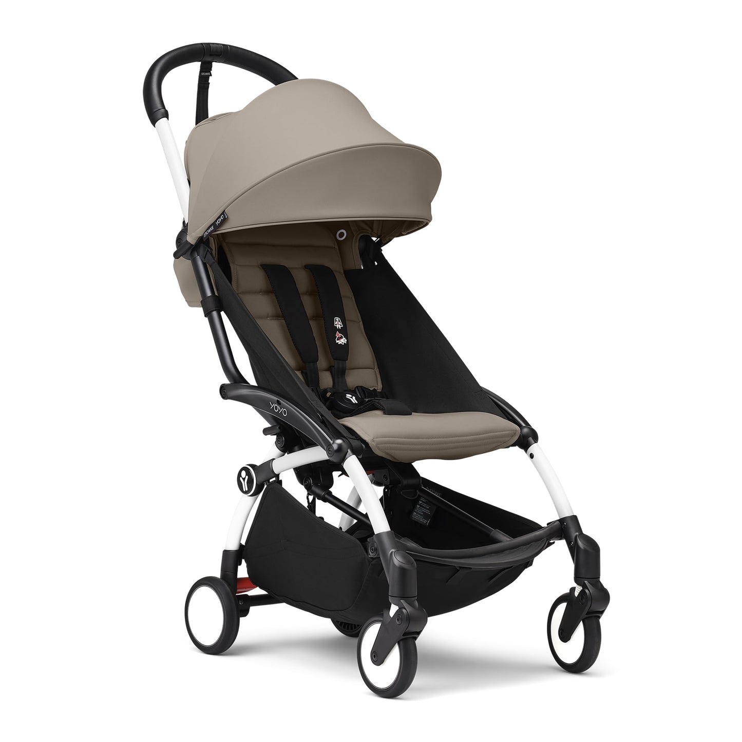 Stokke YOYO3 kergkäru/jalutuskäru, 6+ kuud, valge raam, Taupe kangad + vihmakile