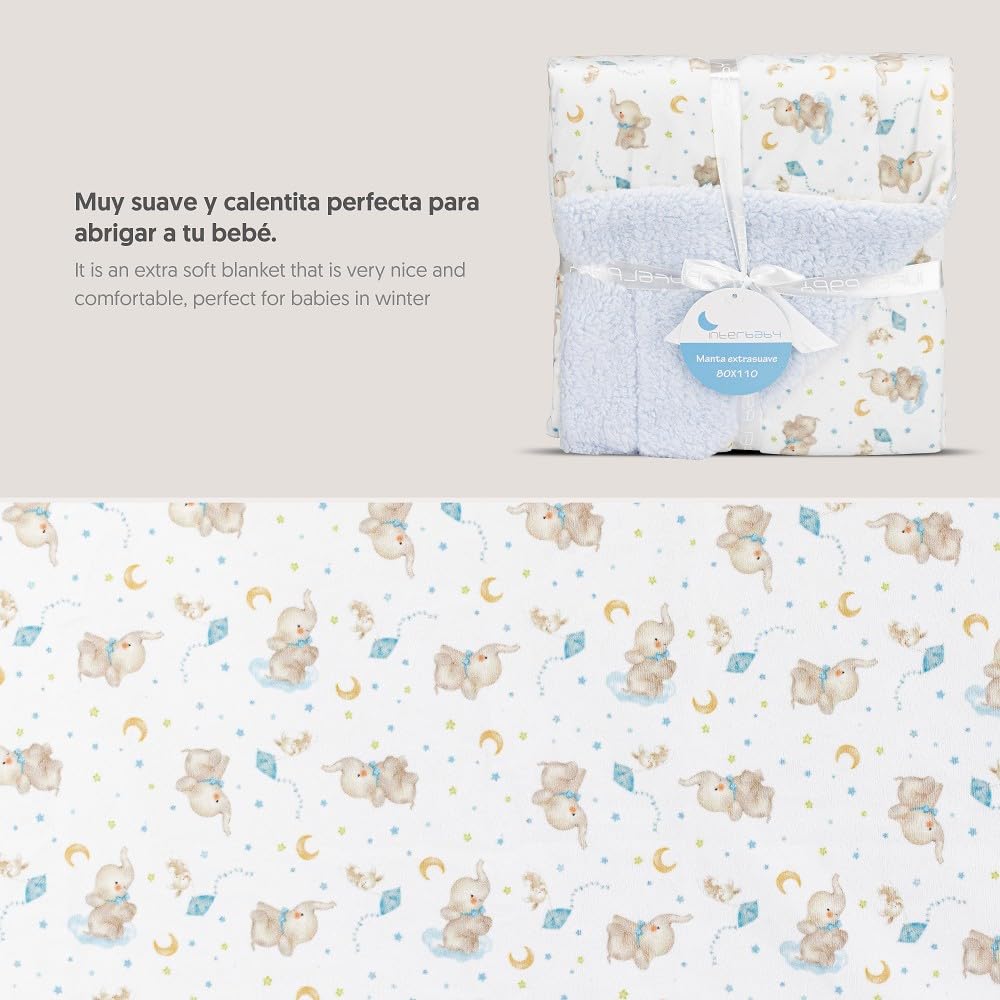 Interbaby beebitekk 80 × 110 cm – elevandi mustriga, sinine