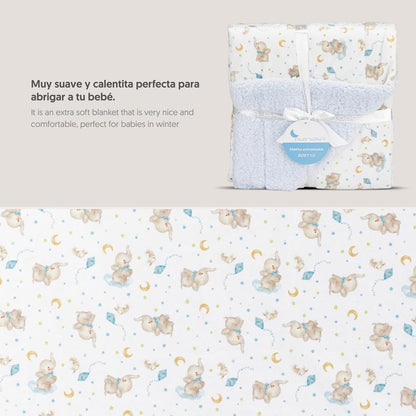 Interbaby beebitekk 80 × 110 cm – elevandi mustriga, sinine