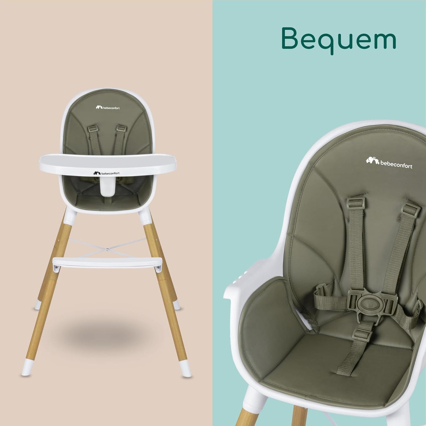 Bebeconfort Avista 2-in-1 söögitool, polstriga ja lauaplaadiga, roheline (Mineral Green), alates 6 kuust, kuni 30 kg