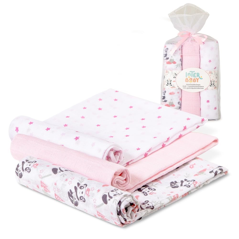 Interbaby puuvillased mähkmed 80 × 80 cm, 3 tk, roosa, mudel 98971-02