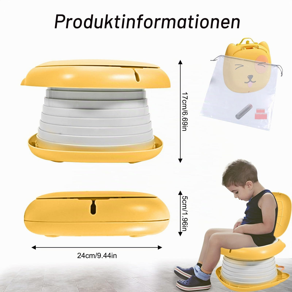 XINYUDAILY potiiste kokkupandav reisipott, kollane, mudel 25