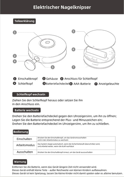 Brencco elektriline beebi küüneviil, 6 vahetatava viiliga, madala müratasemega