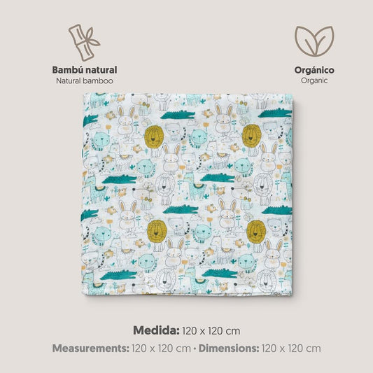 Interbaby bambusest musliintekk beebidele, 120 × 120 cm, 3 tk, loomad