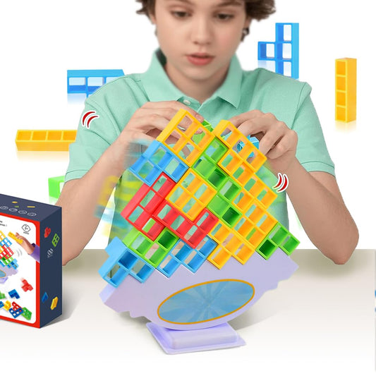 64-osaline tasakaalu- ja virnastamismäng Tetris-stiilis klotsidega
