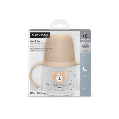 SUAVINEX treeningtass 150 ml, +6M, beige, helendavate käepidemete ja pehme silikoonotsikuga