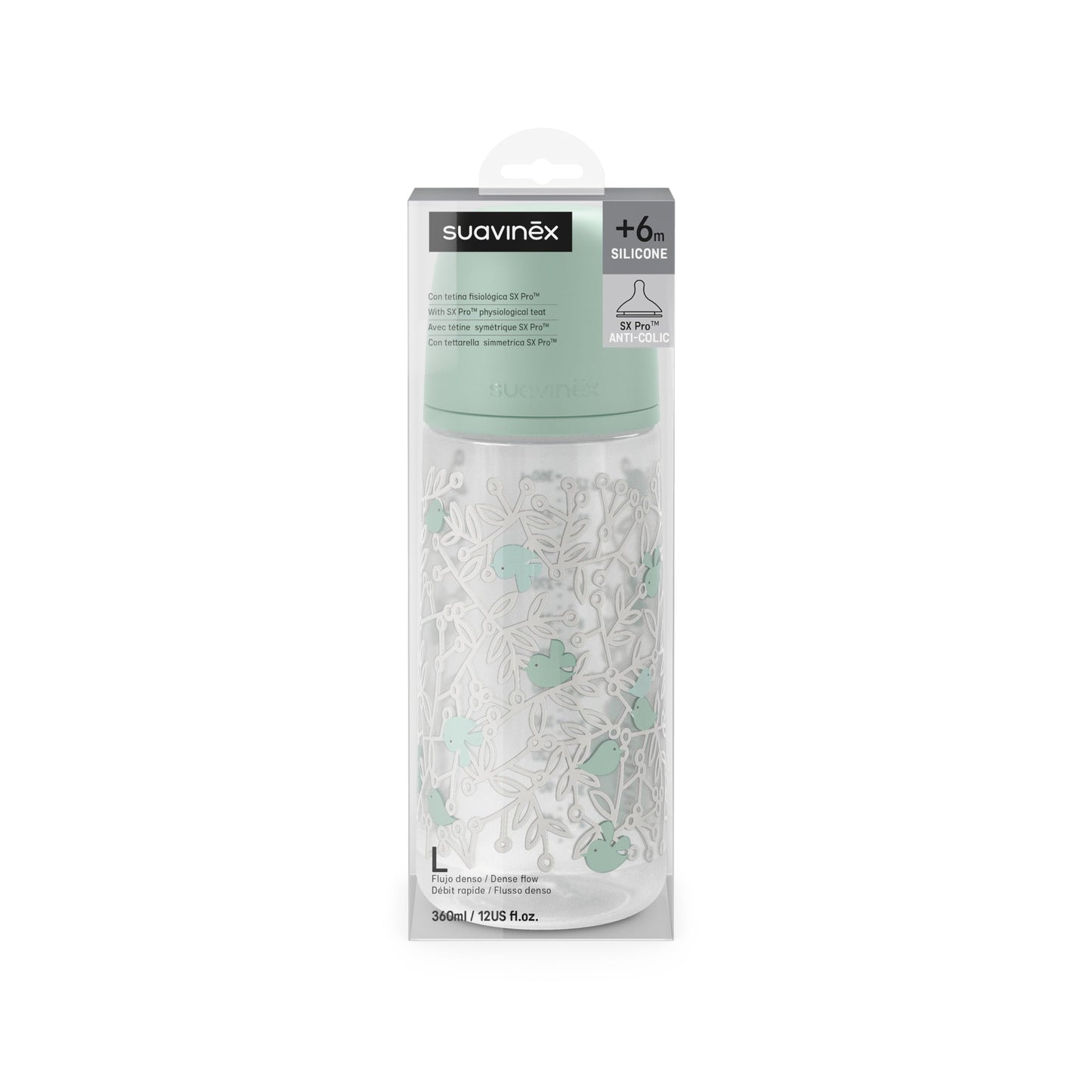 SUAVINEX lutipudel SX Pro 360 ml Birdies roheline, 6+ kuud