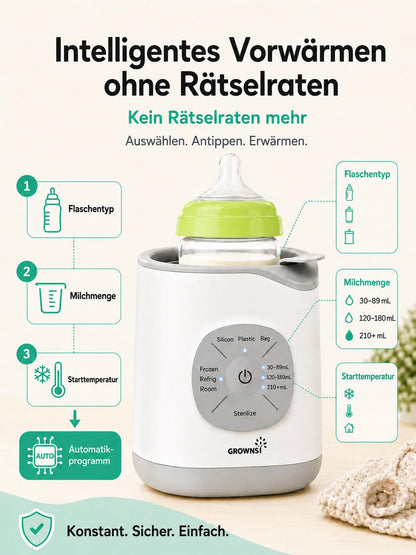 GROWNSY pudelisoojendaja temperatuurikontrolliga, hall-valge, kiire soojendus ja steriliseerimine