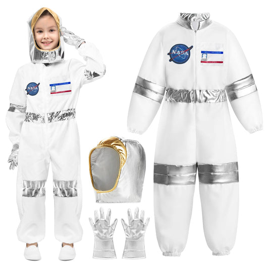 Laste astronaut costume with helmet and gloves, white, 130