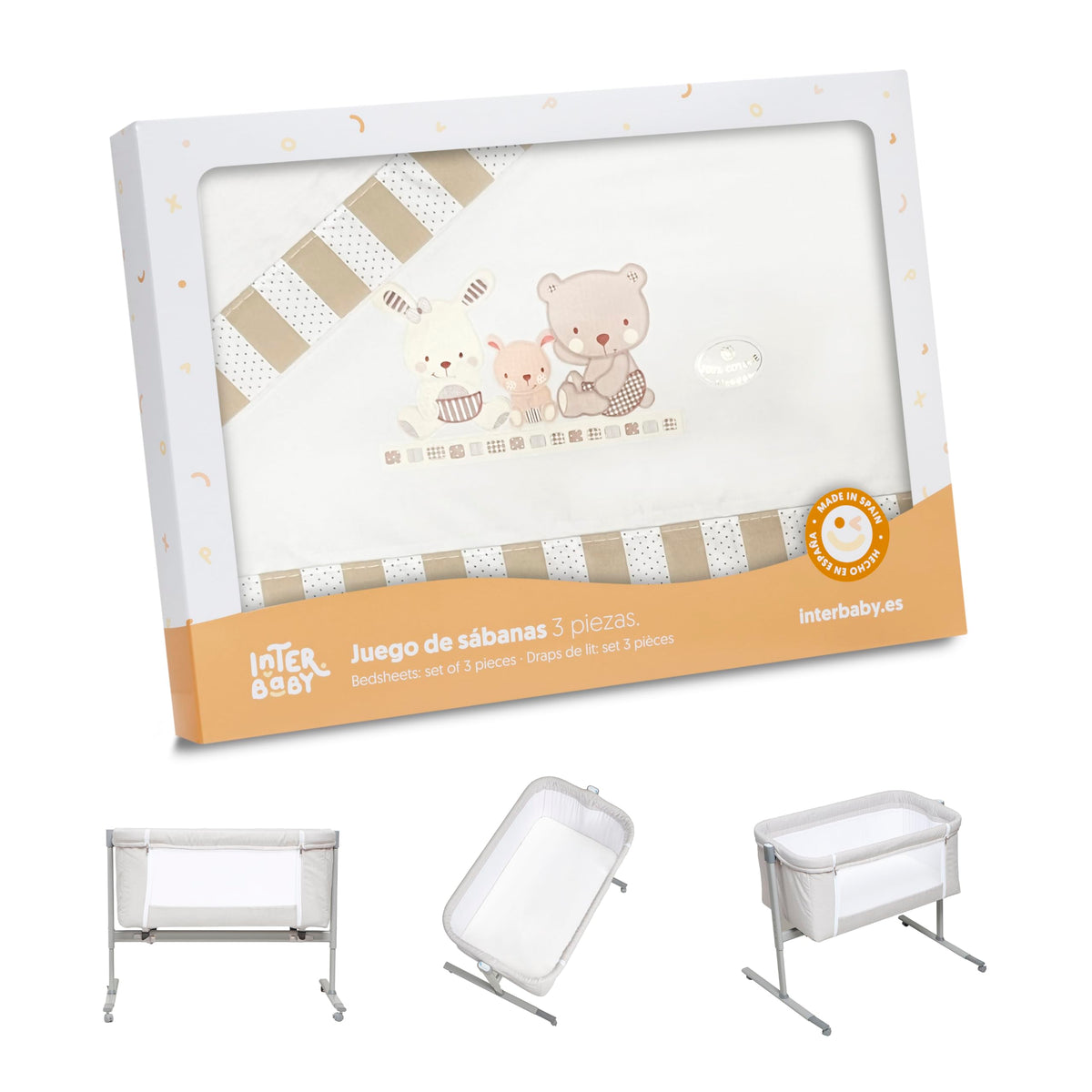 Interbaby voodipesukomplekt hällile Love, beež, 100% puuvill, mudel 04100-05