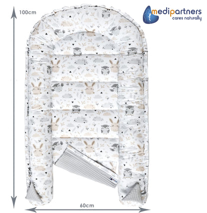 Medi Partners beebipesa kookon, 100×60×15 cm, kahtepidi kasutatav, puuvillane Waffle, hall