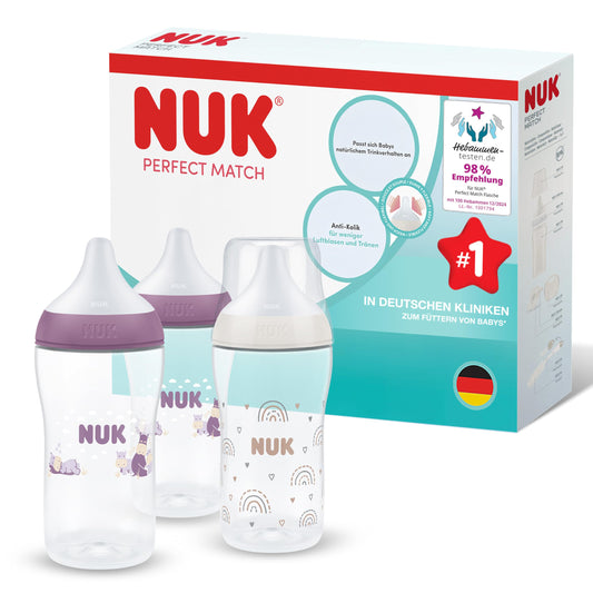 NUK Perfect Match lutipudel 3+ kuud 260 ml Temperature Control, 3 tk, jõehobu