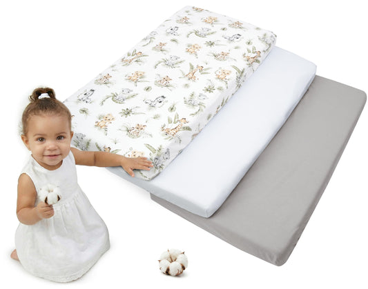 Medi Partners voodilina 60 x 120 cm, 3 tk, Safari-valge-hall, 100% puuvill