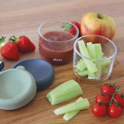 BÉABA klaasist beebitoidu säilitusnõude komplekt, 2 × 150 ml, salveiroheline/mineraal
