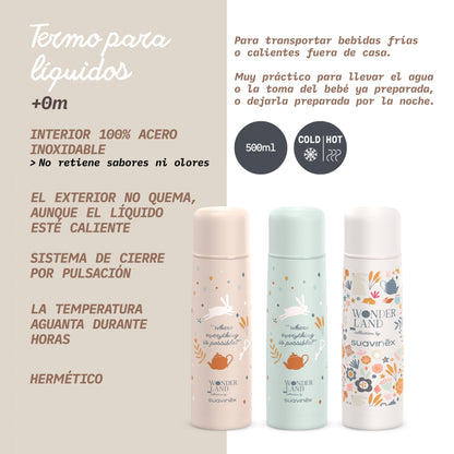 Suavinex roostevabast terasest termospudel 500 ml, roheline (Wonderland kollektsioon)