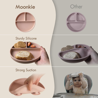Moonkie silikoonist iminapaga taldrikute komplekt kaante ja söögiriistadega (2 tk), blush/mauve