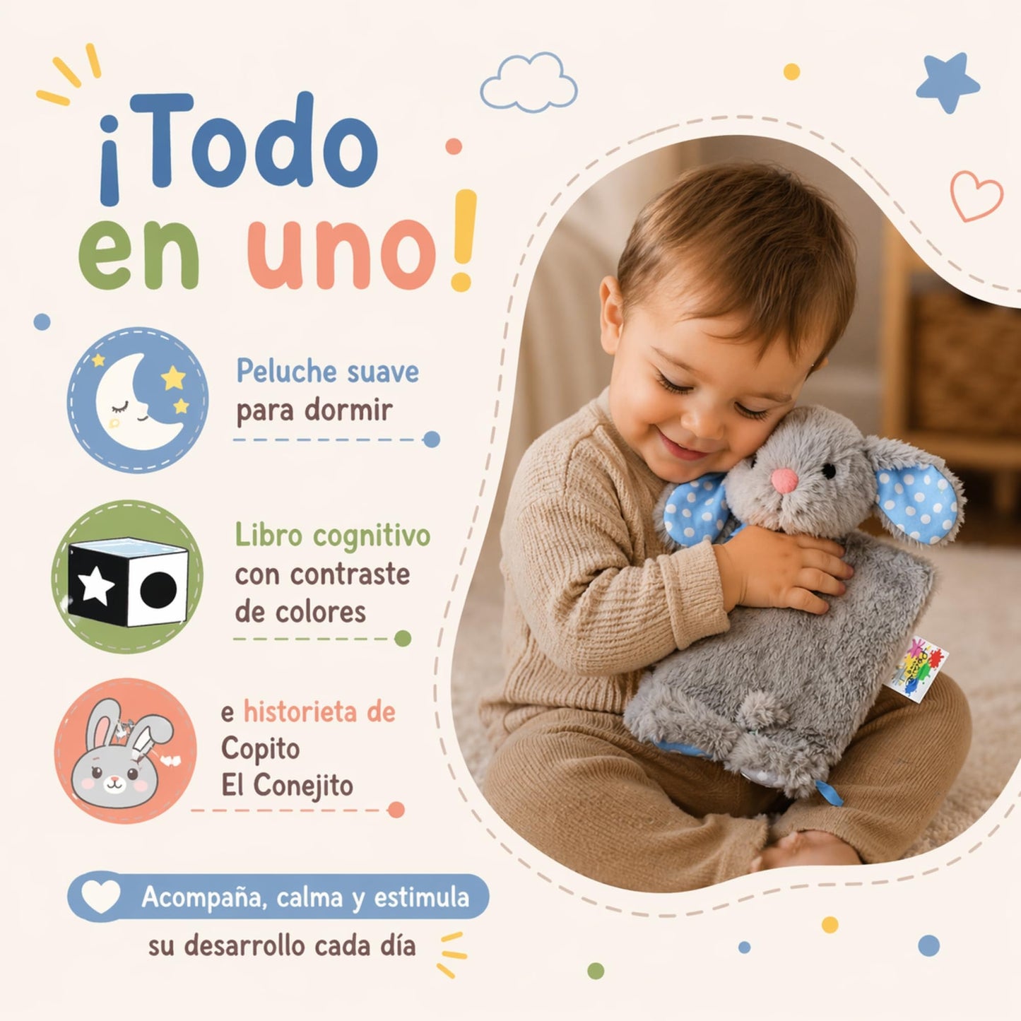 PEQUEANDO sensoorne pehme raamat Copito, sinine, 0-2 a