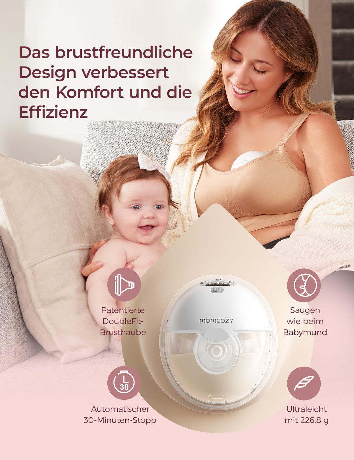 Momcozy M5 Smart elektriline rinnapump, 2 tk, hall, äpiga juhitav