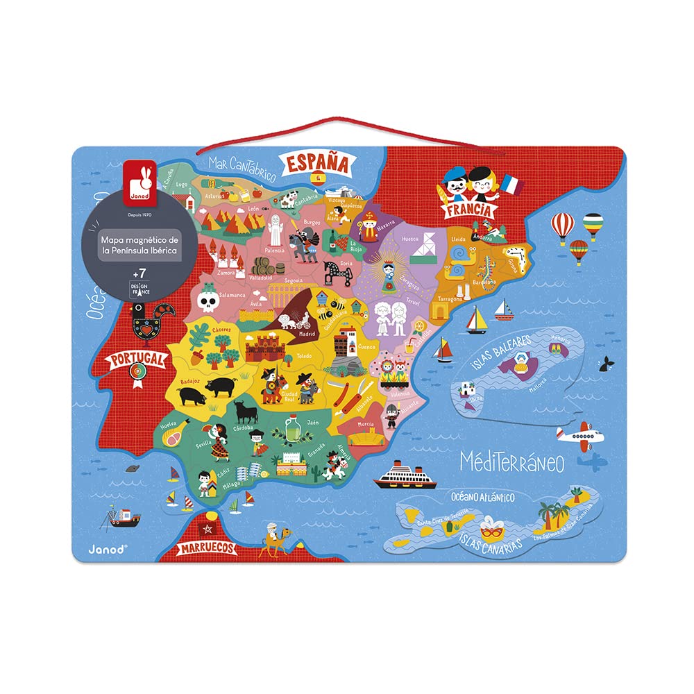 Janod magnetiline Hispaania kaart – puidust pusle 60 tükiga
