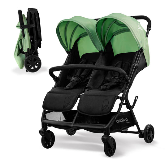 Asalvo Double Henry kaksikkäru vastsündinule kuni 15 kg, reguleeritav ja kokkupandav, roheline