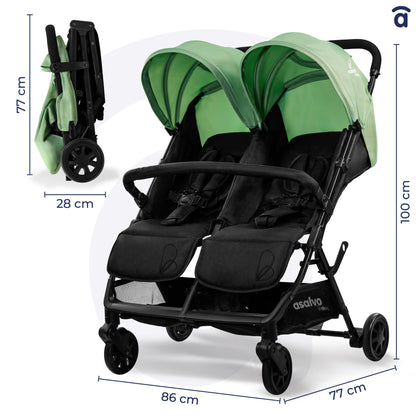 Asalvo Double Henry kaksikkäru vastsündinule kuni 15 kg, reguleeritav ja kokkupandav, roheline