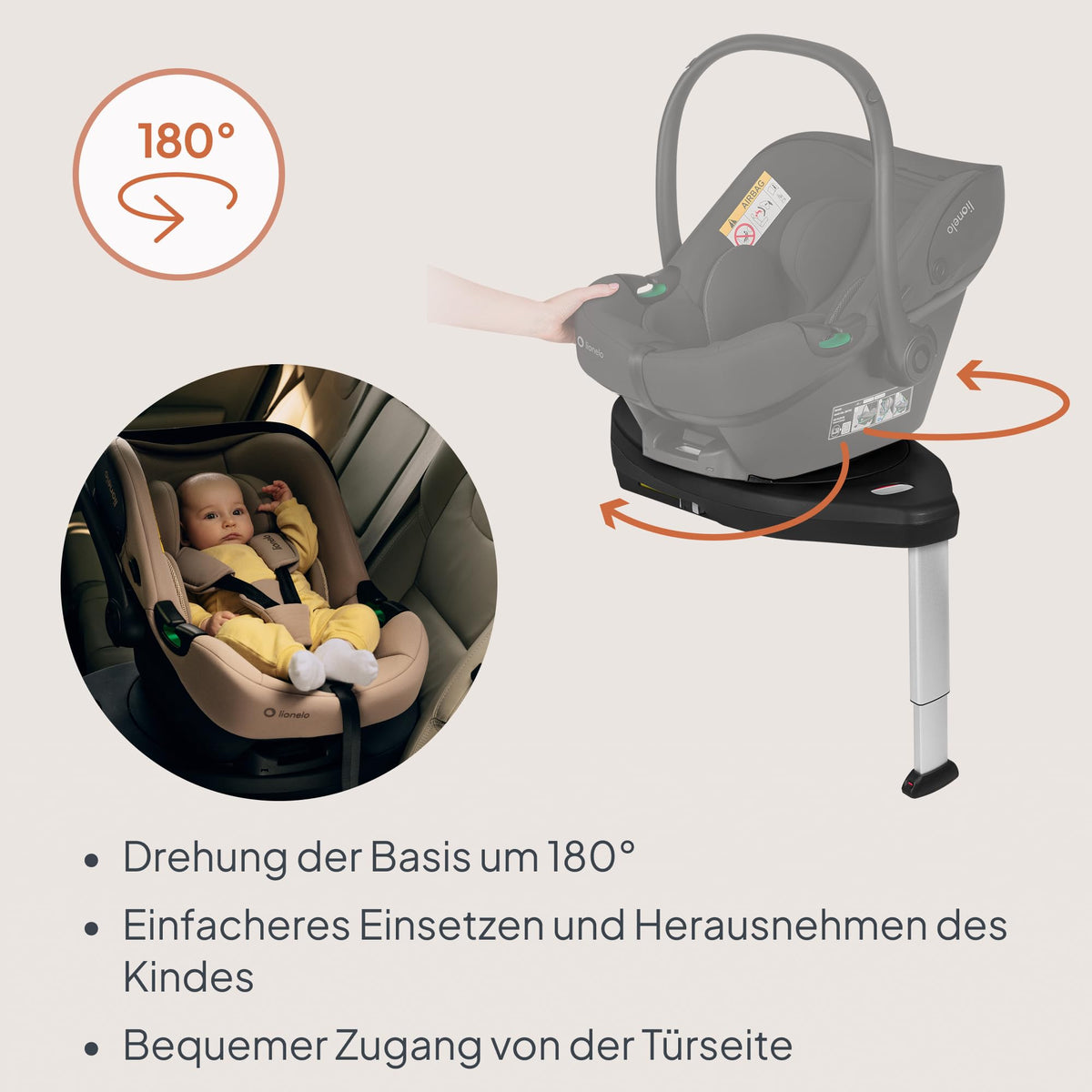 Lionelo Astrid i-Size Base Plus ISOFIX-alus turvahällile, 180° pööratav, must