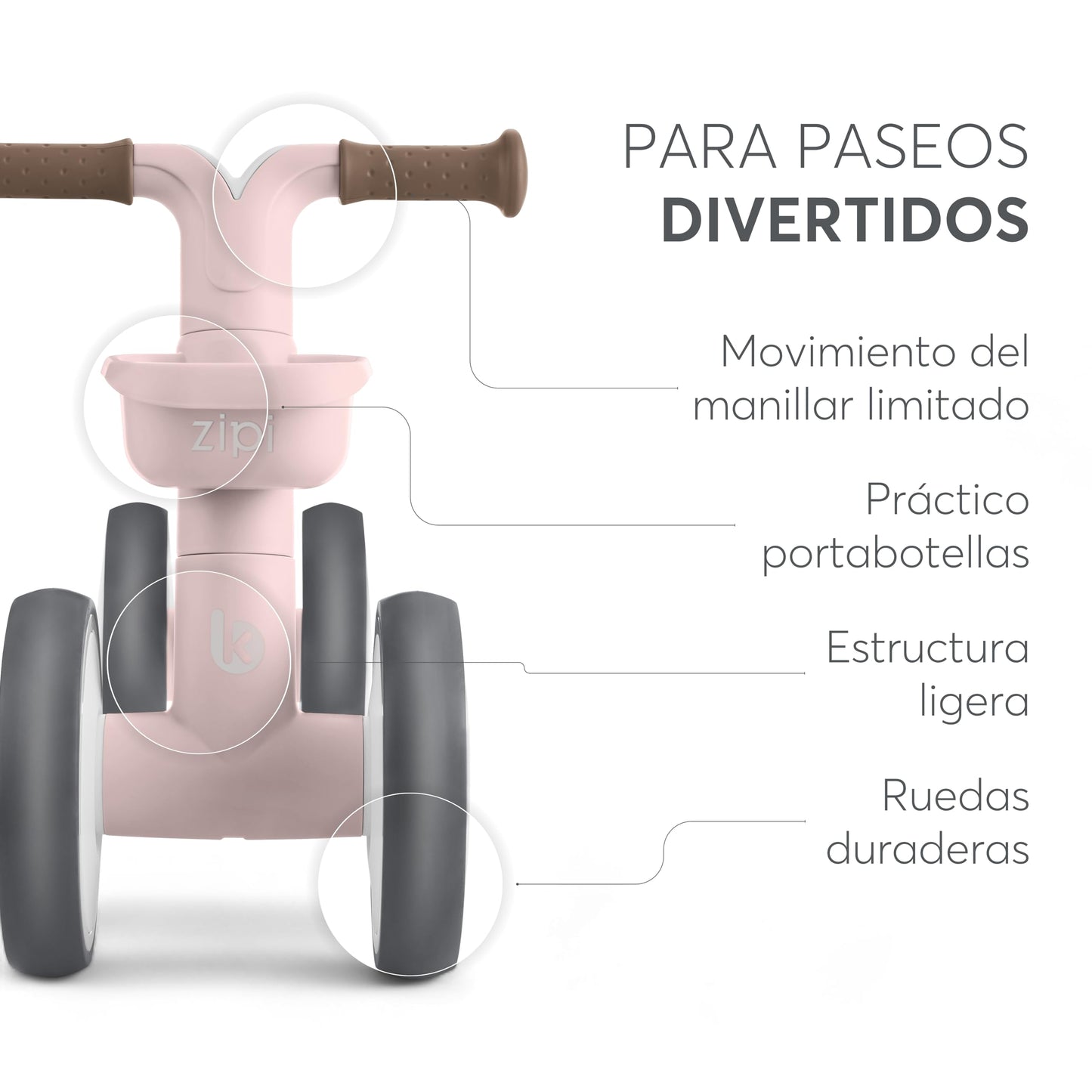 KikkaBoo ZIPI tasakaaluratas 1–3-aastastele, korviga, roosa