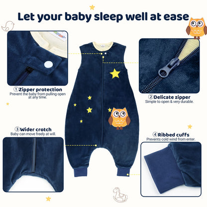 Vine sleeping bag with feet, TOG 1.5, 5-6 years, dark blue owl