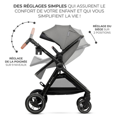 Kinderkraft ESME 3-in-1 vankrikomplekt kandekorvi, jalutuskäru ja i-Size turvahälliga, Moonlight Grey