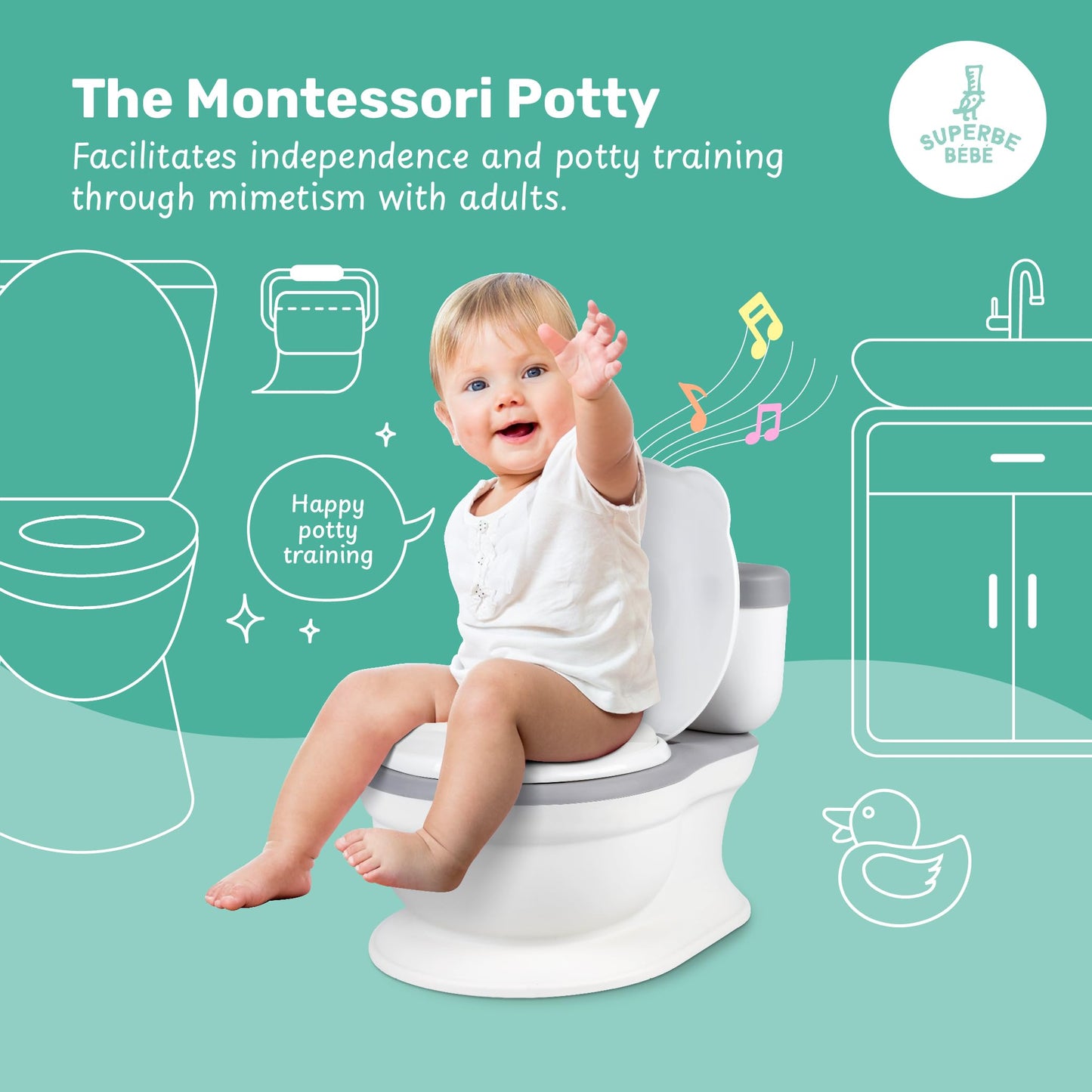 Superbé Bébé heliefektiga treeningpott muusika ja eemaldatava anumaga