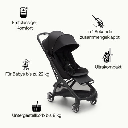 Bugaboo Butterfly ultrakompaktne jalutuskäru, koos kandekoti ja organisaatoriga (must)