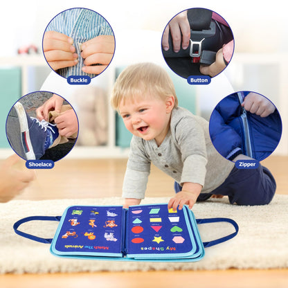 Montessori vildist Busy Board sensoorne kohver, 7 paneeli, 1–7 a lastele, sinine