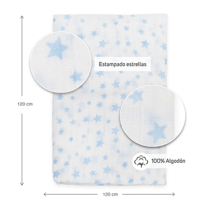 Ti TIN 100% puuvillane musliintekk, hallide tähtedega, 120×120 cm