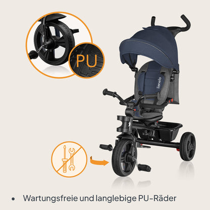 Lionelo Haari 2 ühes kolmerattaline jalgratas lükkesangaga, sinine, alates 18 kuust kuni 25 kg