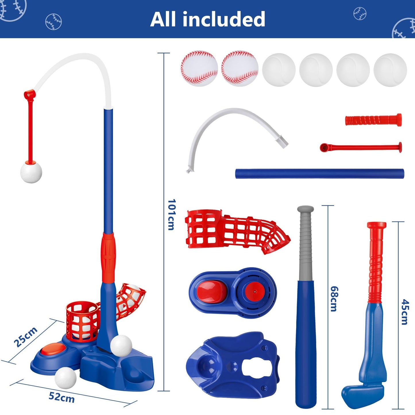 SKERITO laste pesapallikomplekt 4-ühes (T-Ball), sinine, 3–7 a