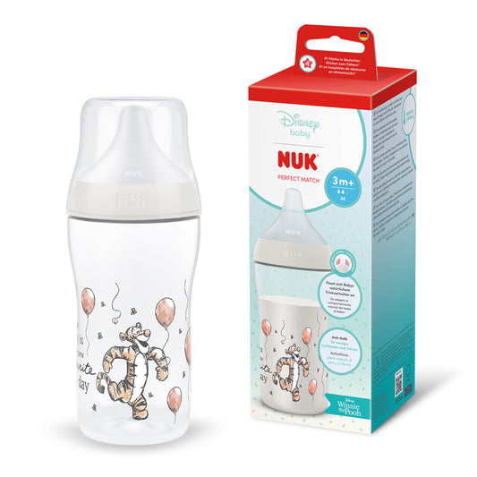 NUK Perfect Match lutipudel Tigger, 260 ml, 3+ kuud, temperatuurinäidikuga