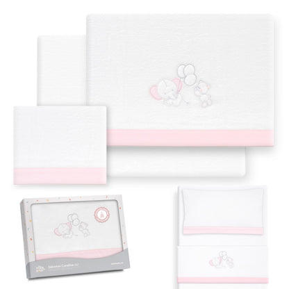 Interbaby talvine voodipesukomplekt 60 × 120 cm, Elephant Balloon valge/roosa
