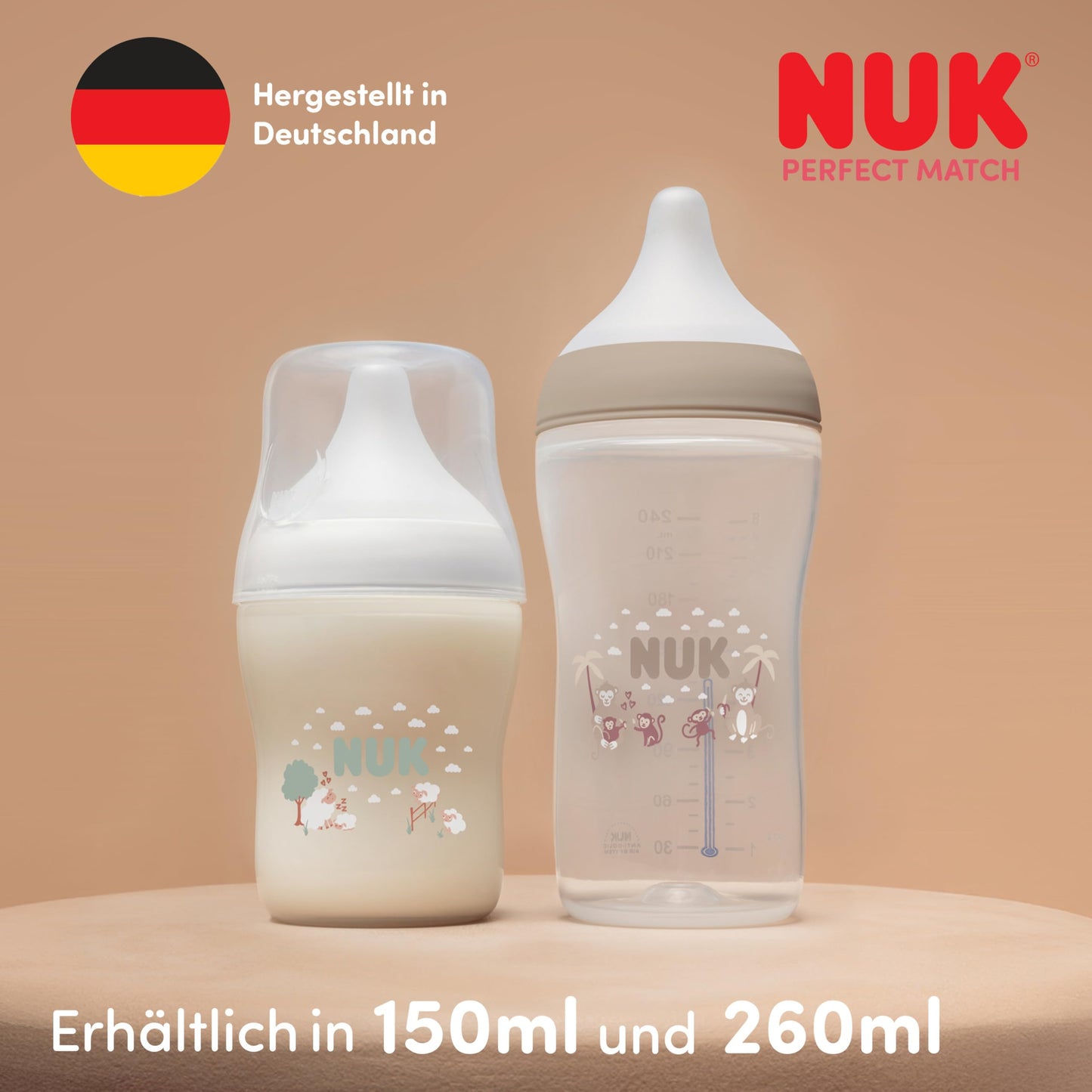 NUK Perfect Match lutipudel 0-3+ kuud, 150 ml ja 260 ml, Rainbow, 4 tk