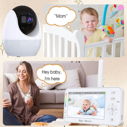 Beebimonitor kaamera ja nutirakendusega, 4,3-tolline ekraan, pööratav Full HD 1080p kaamera, öönägemine, nutu- ja liikumisandur