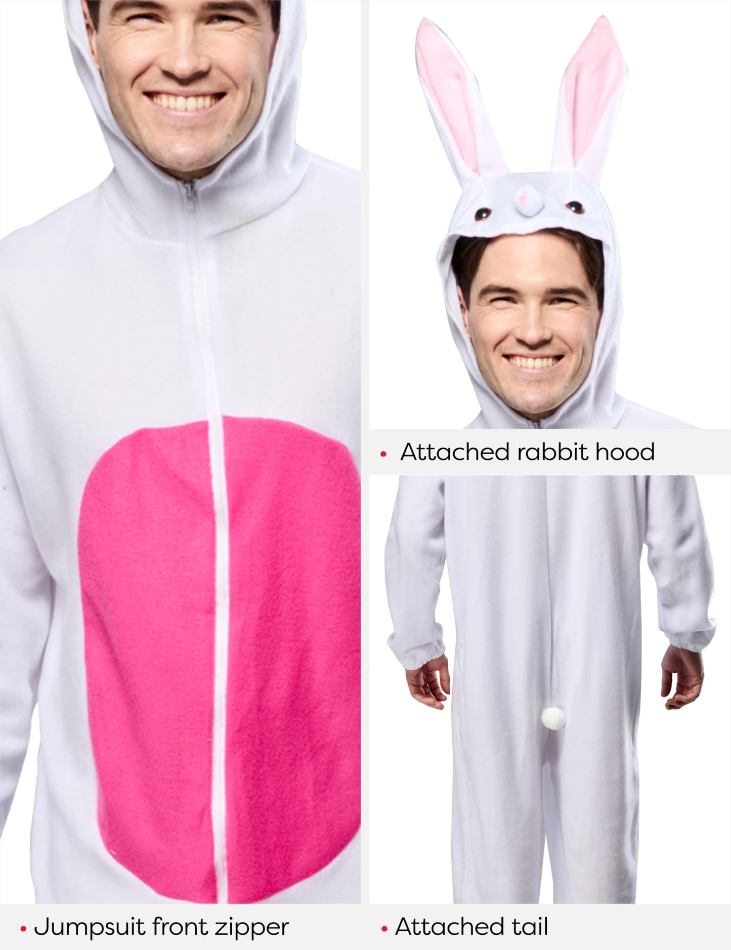 Rubie’s täiskasvanute jänese kostüüm, unisex, valge roosade detailidega