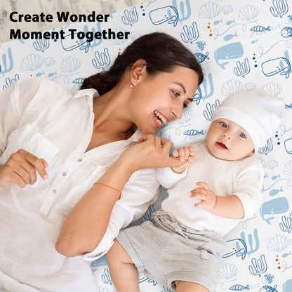 Yoofoss 2-osaline beebivoodi aluslinade komplekt, 70 × 140 cm, sinine merihobukeste mustriga