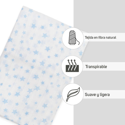 Ti TIN 100% puuvillane musliintekk, hallide tähtedega, 120×120 cm