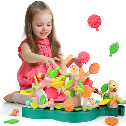 DIY flower garden construction toy, 91-piece set with storage box, 3–6 years