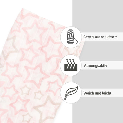 Ti TIN 100% puuvillane musliinlina, roosade tähtedega, 125×125 cm