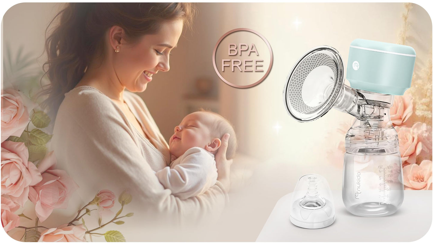 Nukido elektriline rinnapump, 3 režiimi, LED-ekraaniga, BPA-vaba, türkiissinine-valge