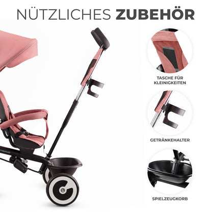 Kinderkraft ASTON kolmerattaline jalgratas, pööratava istmega, roosa, alates 9 kuust kuni 25 kg
