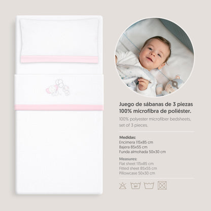 Interbaby talvine voodipesukomplekt 60 × 120 cm, Elephant Balloon valge/roosa